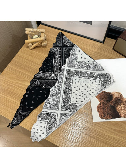 Scarvii - Black White Patchwork Style Diamond Shaped Scarf