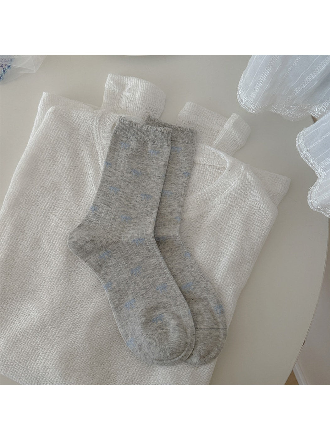 Rufia - Bow and Stripes Pattern Casual Crew Socks