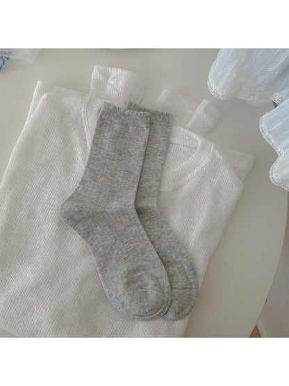 Rufia - Bow and Stripes Pattern Casual Crew Socks