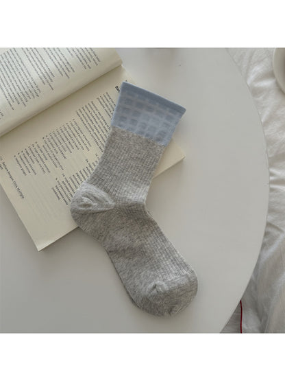 Rufia - Colorblock Style Cute Pattern Crew Socks