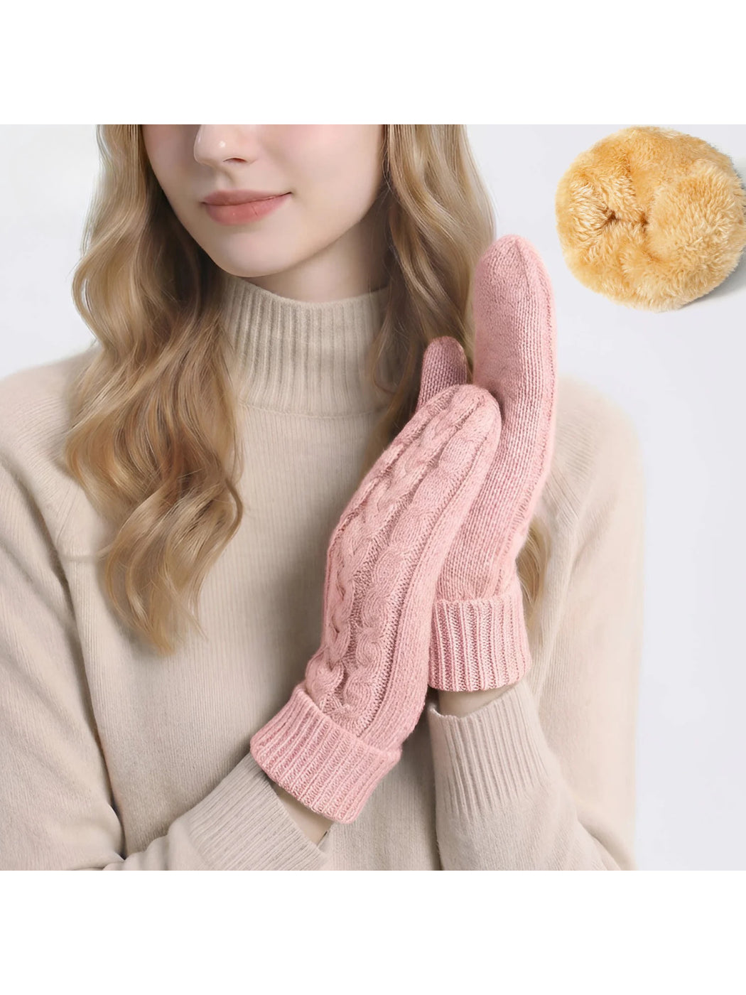 Gloving - Cable Knit Winter Mittens with Soft Lining
