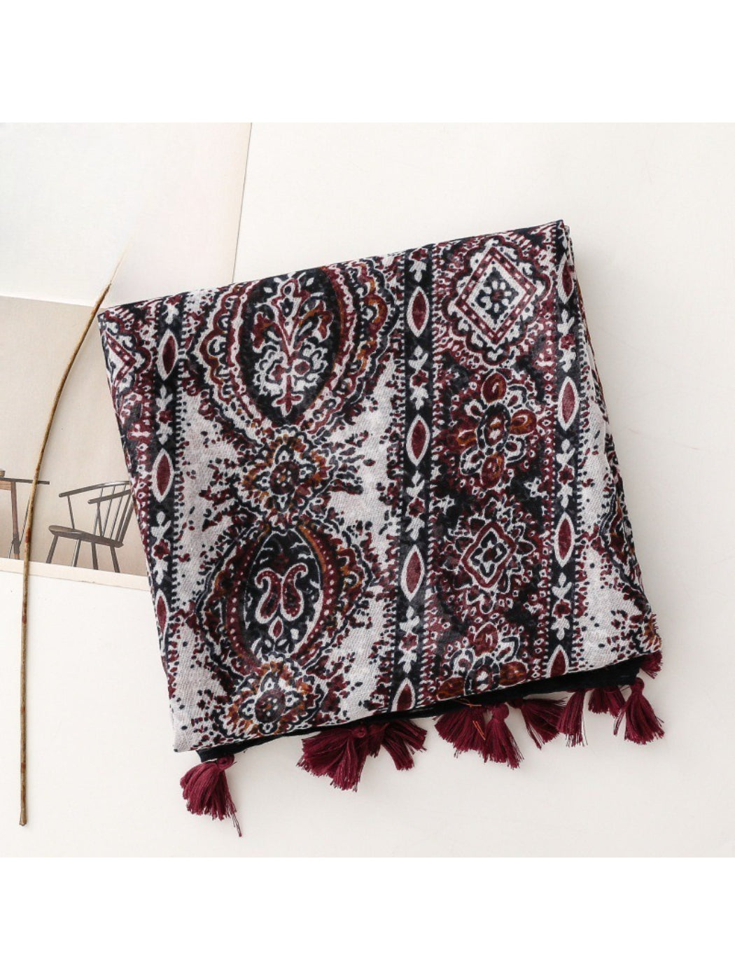 Scarvii - Contrast Panel Tassel Scarf
