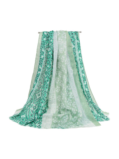 Scarvii - Geometric Print Colorblock Wrap Scarf