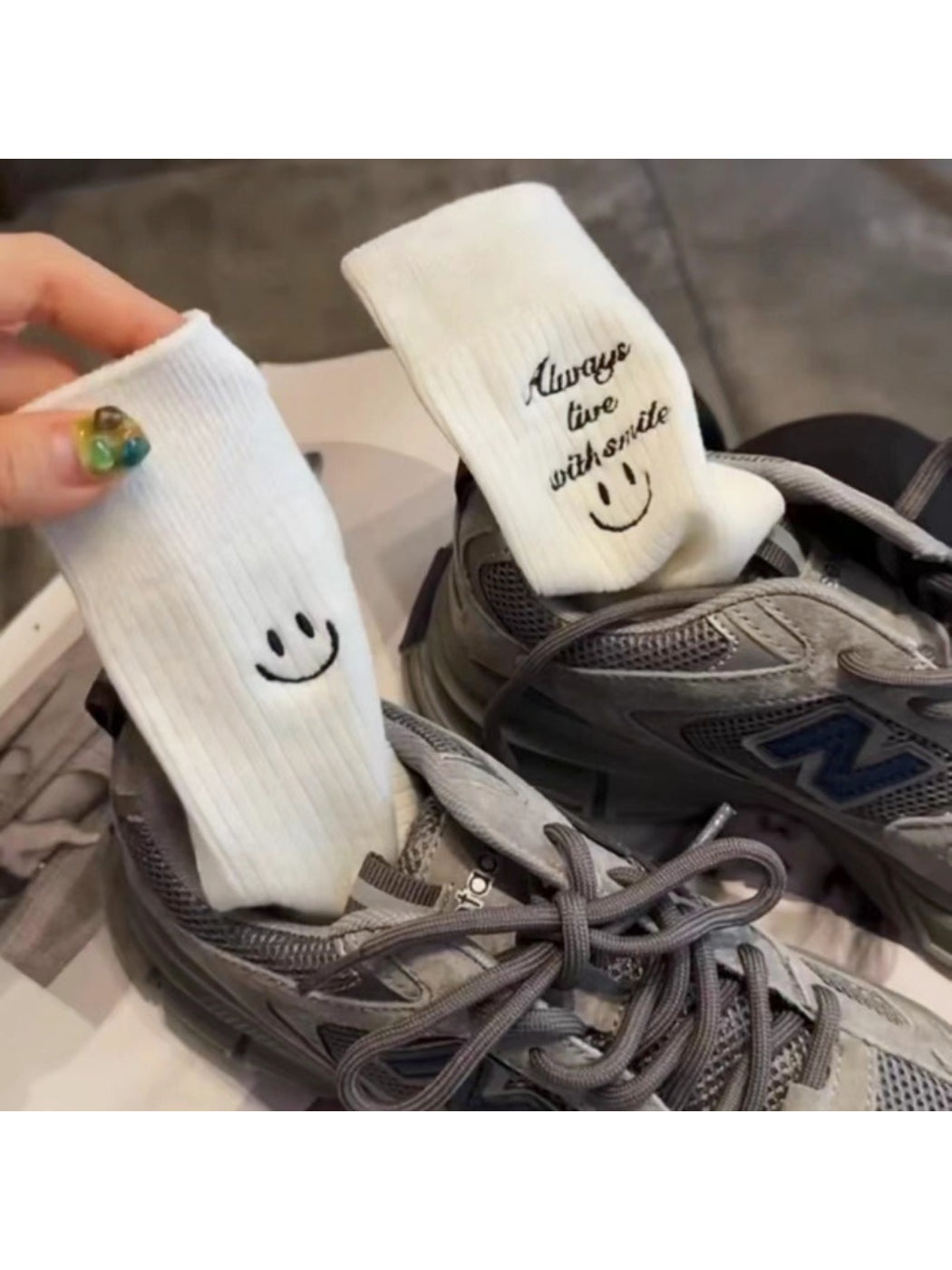 Rufia - Smiley Face Rib Knit Crew Socks