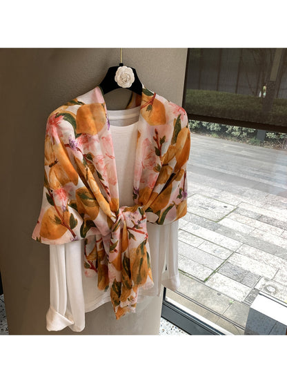 Scarvii - Lemon Print Rectangular Wrap Scarf