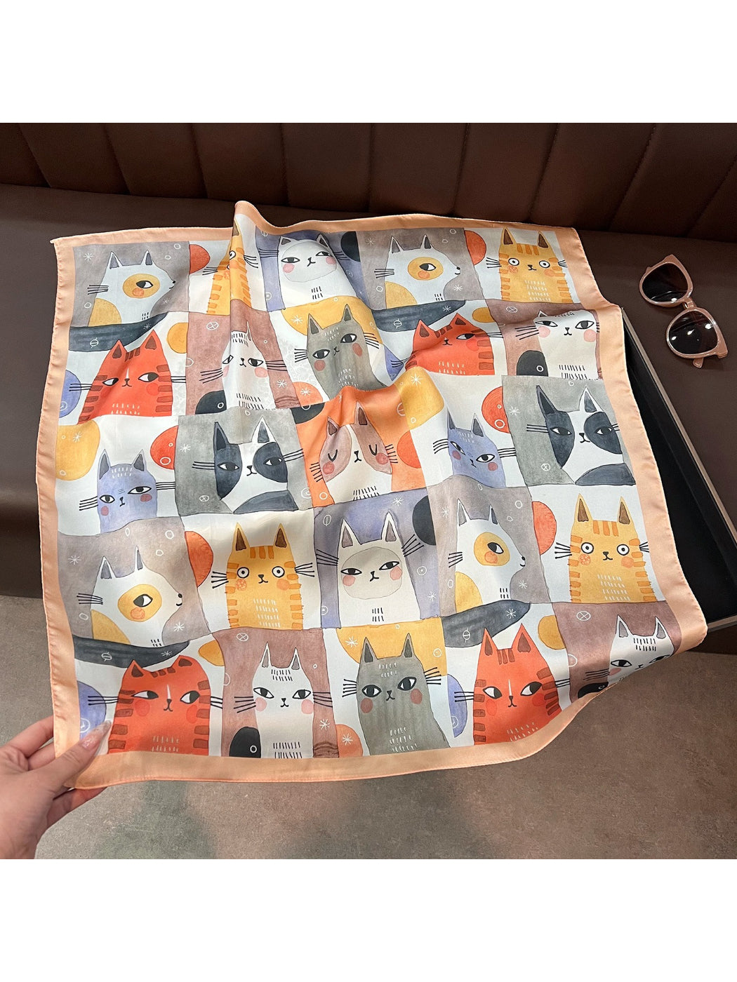 Scarvii Cute Cat Print Square Scarf
