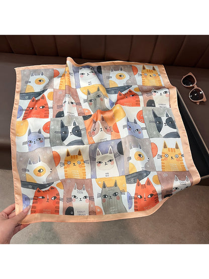 Scarvii Cute Cat Print Square Scarf