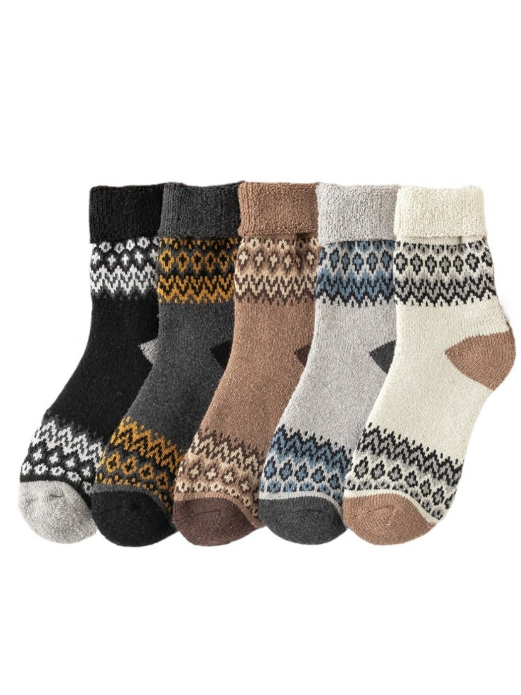 Rufia - Classic Men’s Retro Thick Winter Socks - 5 Pairs/Pack