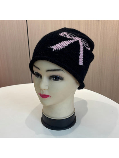 Haila - Bow and Cross Motif Rolled Edge Knit Beanie