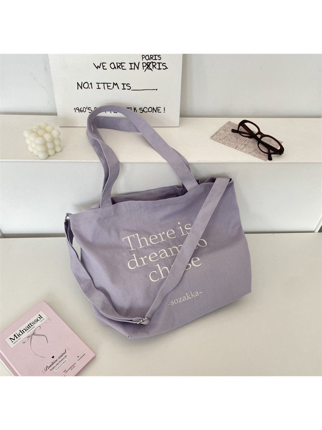 Cosbai - Korean Letter Canvas Tote Bag for Women