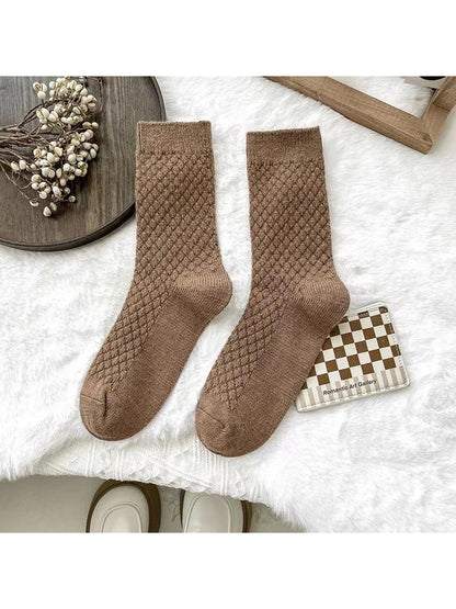 Rufia - Textured Solid Color Everyday Crew Socks