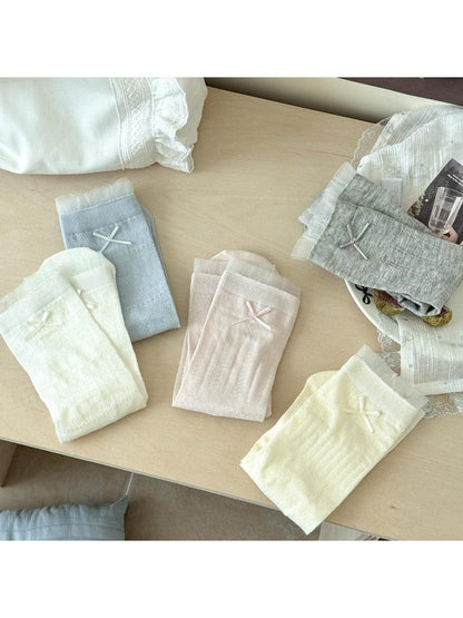 Rufia - Muted Bow Solid Color Crew Socks