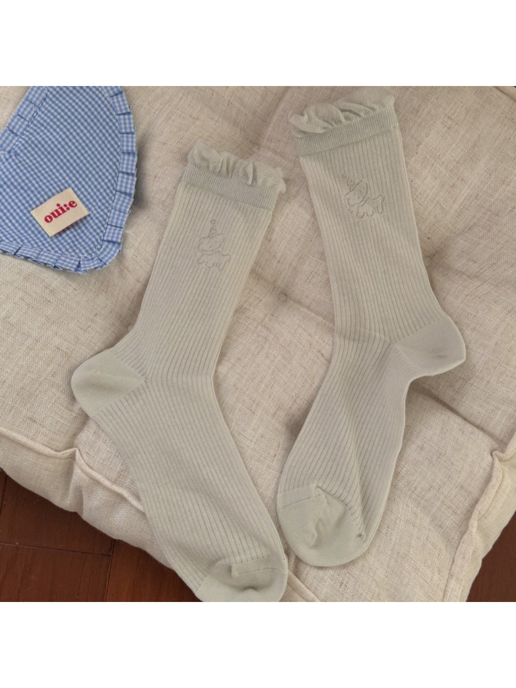 Rufia minimal animal crew socks packaged in branded box with visible animal face design