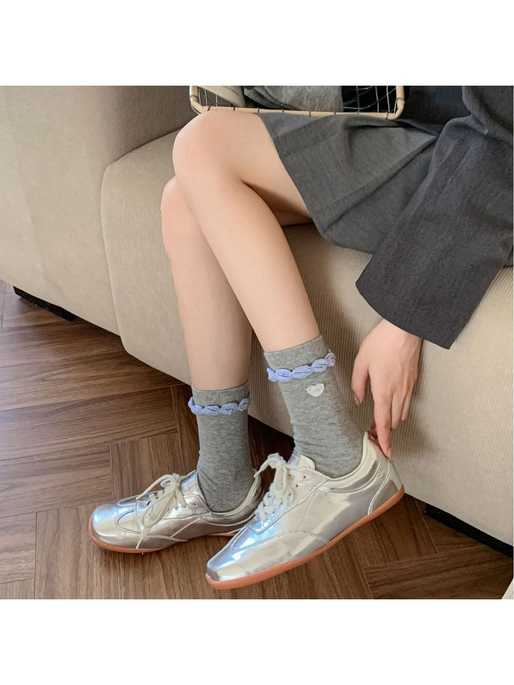 Rufia - Muted Soft Ruffle Cuff Crew Socks