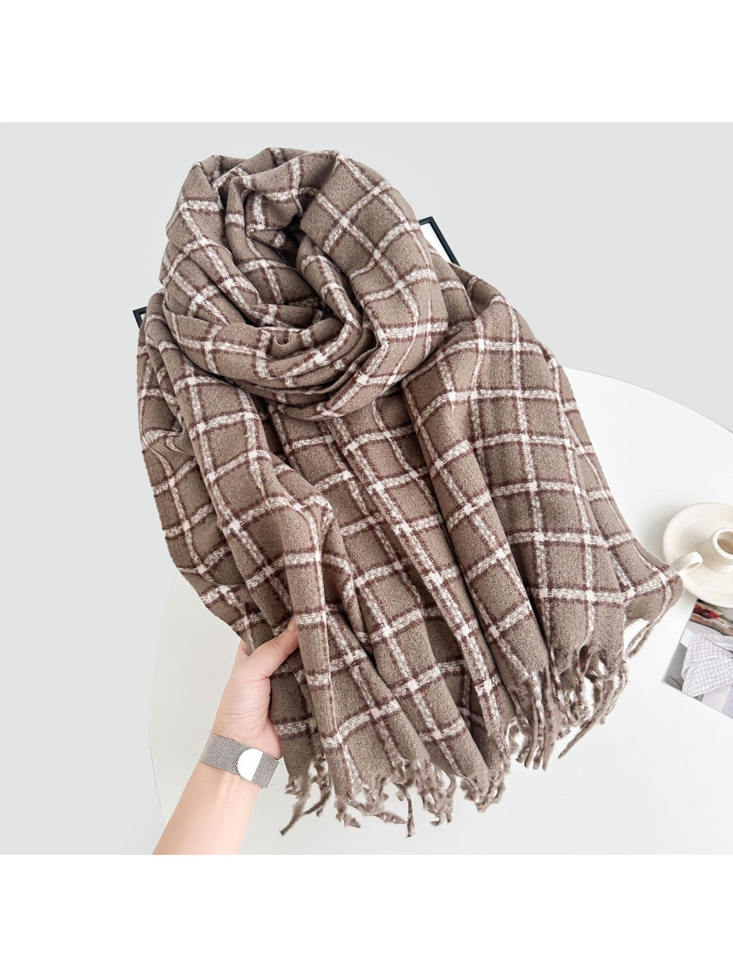 Scarvii - Windowpane Plaid Fringe Winter Scarf