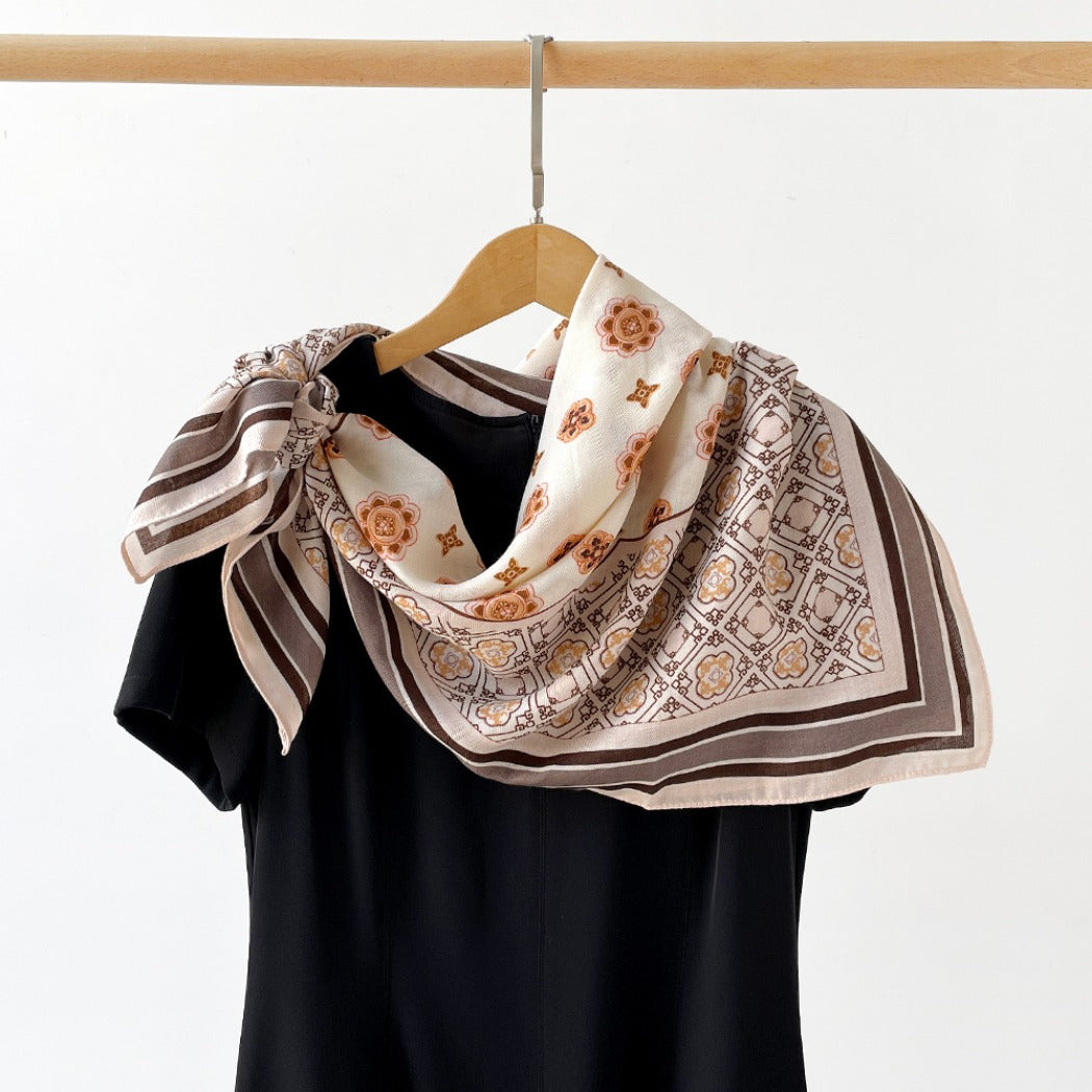Scarvii - Vintage Diamond & Floral Print Square Scarf - 35"