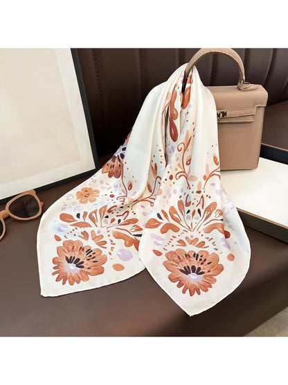 Scarvii - Fresh Floral Pattern Neck Accent Square Scarf