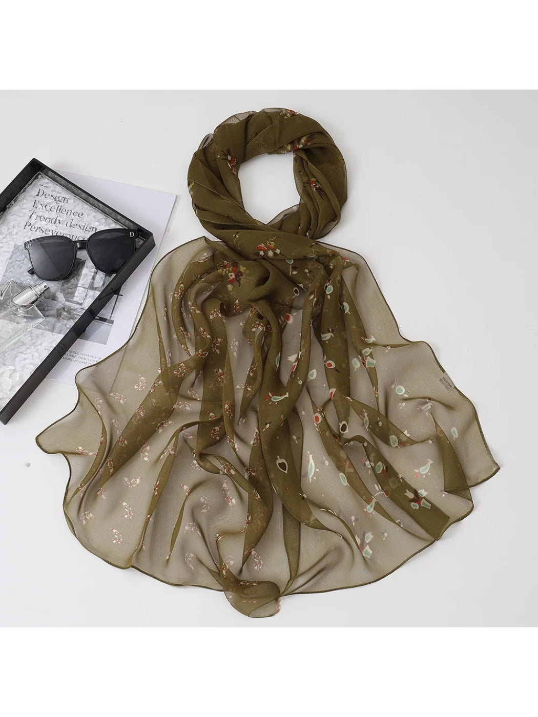 Scarvii - Sheer Floral Long Scarf