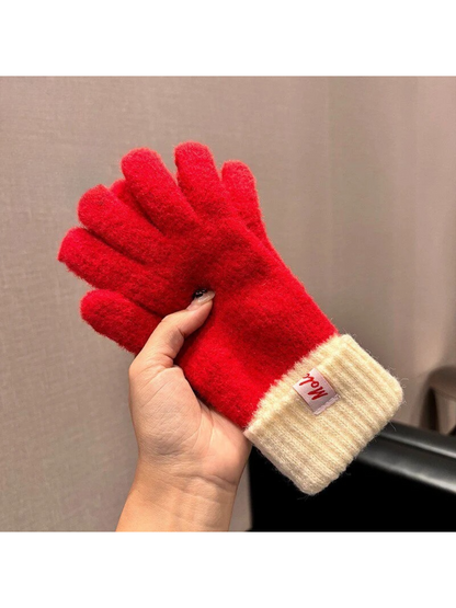 Gloving - Colorblock Fuzzy Texture Gloves