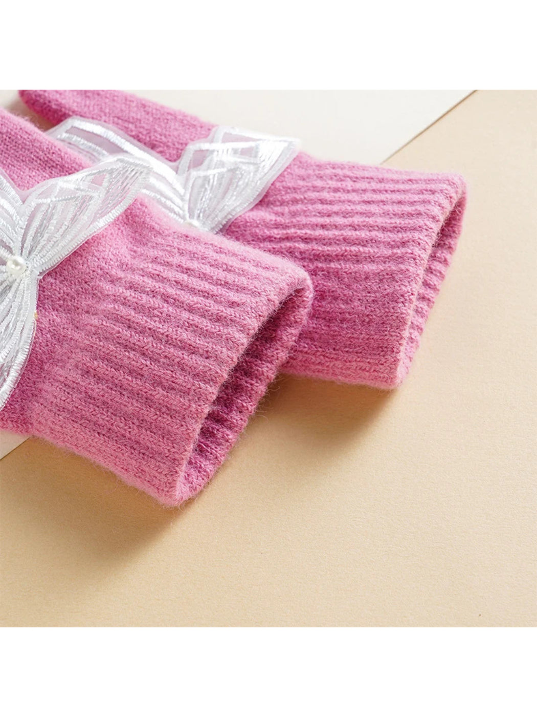 Gloving - Bow Detail Ribbed Cuff Gloves