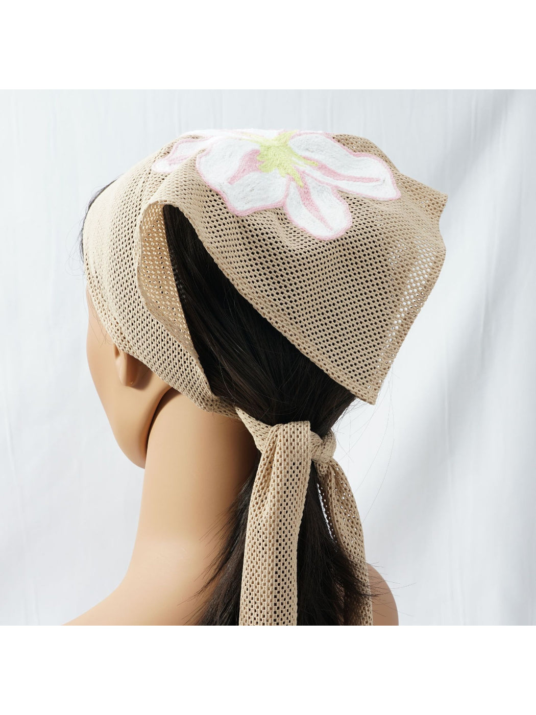 Scarvii bandana scarf laid flat showing full floral embroidery design