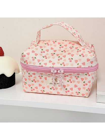 Cosbai - Sweet Pink Floral Printed Cosmetic Organizer Bag
