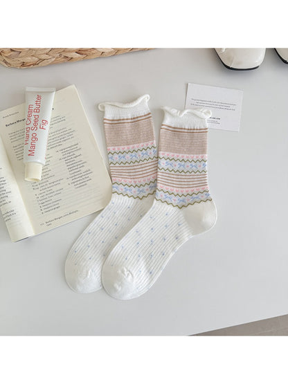 Side view of Rufia Sweet Knit Detail Crew Socks highlighting ribbed cuff