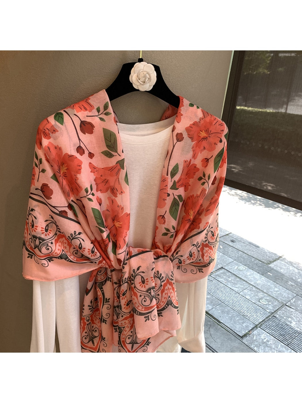 Scarvii - Floral Border Rectangular Shawl Scarf