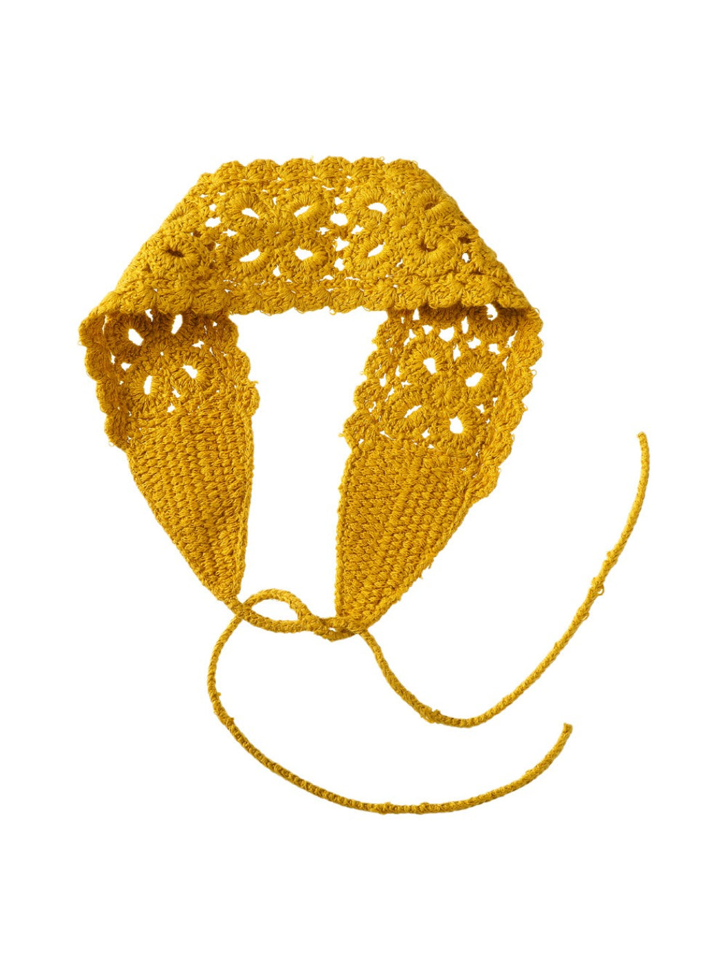 Scarvii crochet lace knit headband in soft beige color shown on white background