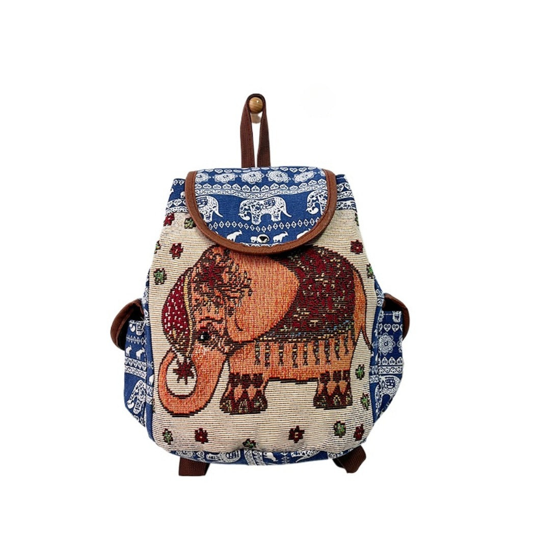 Cosbai - Vintage Elephant Embroidery Backpack - Practical & Unique