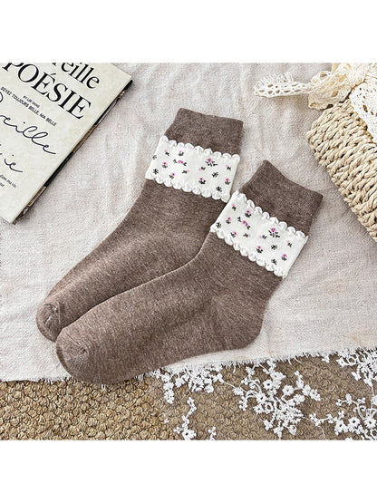 Rufia - Ditsy Floral Contrast Casual Crew Socks