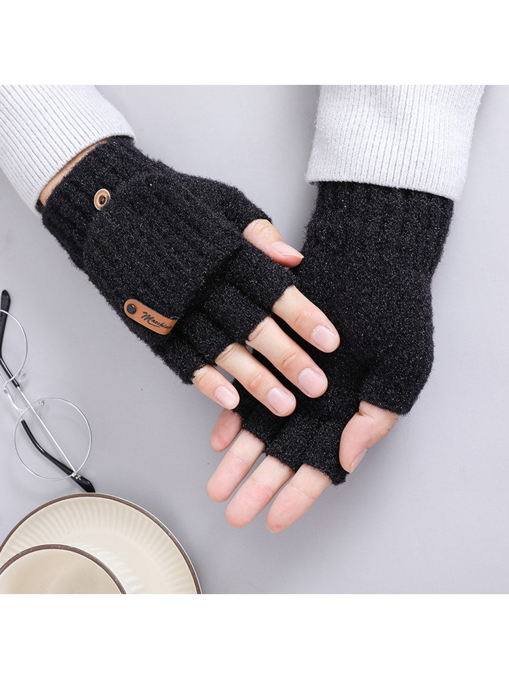 Gloving - Simple Flip Cover Half Finger Winter Gloves