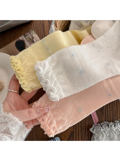 Rufia - Diamond Shaped Openwork Ruffle Crew Socks