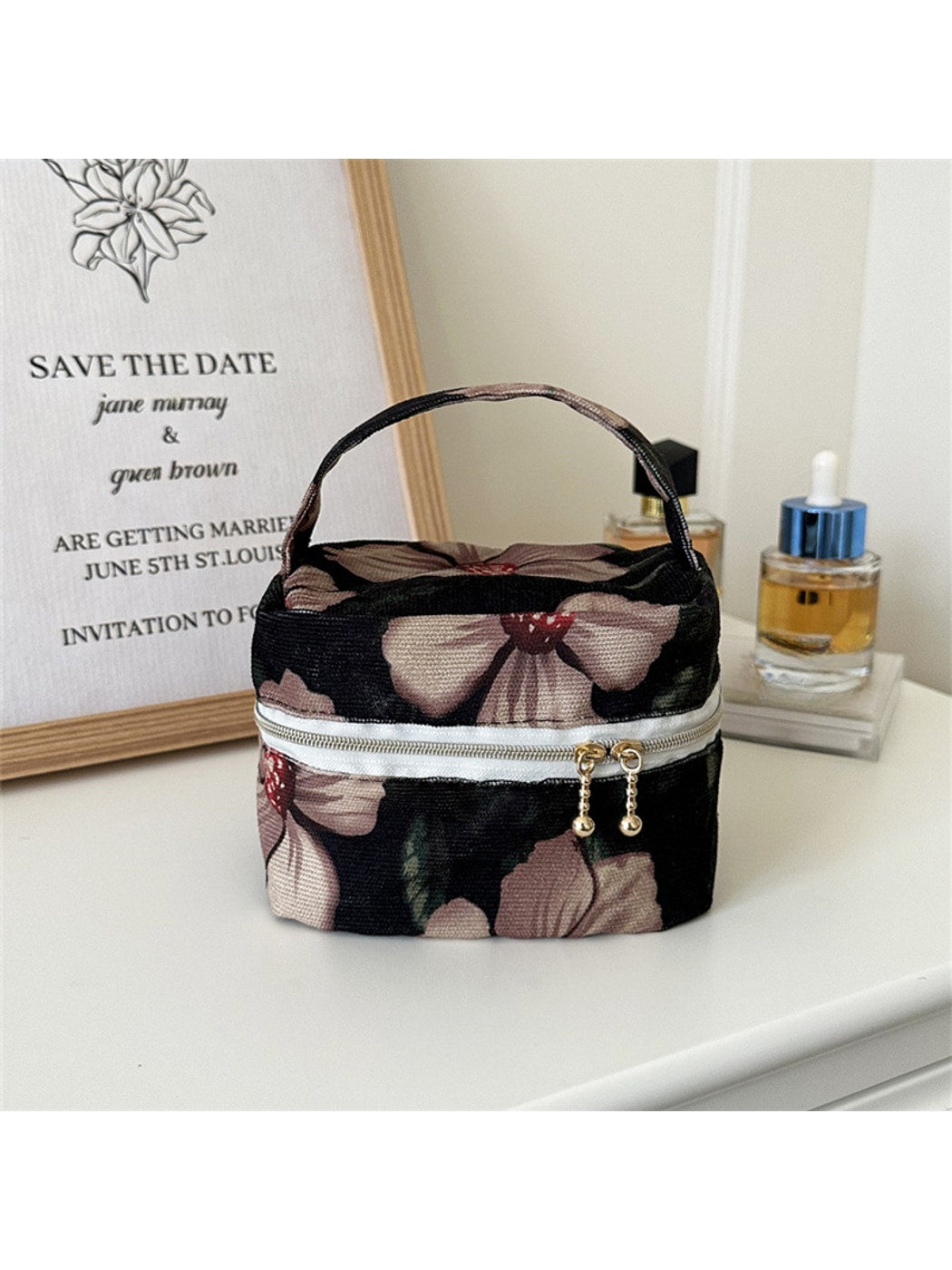 Cosbai - Floral Bucket Shape Makeup Bag