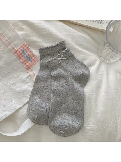Rufia - Ribbon Bow Accent Openwork Ankle Socks