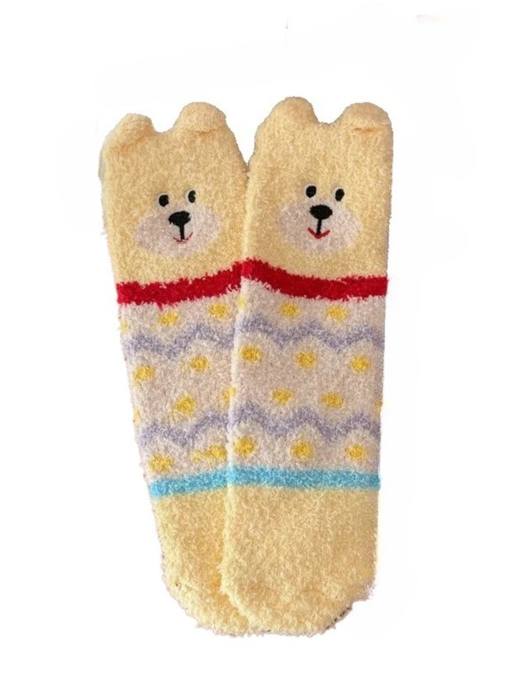 Rufia - Bear Face Fuzzy Ear-Edge Crew Socks
