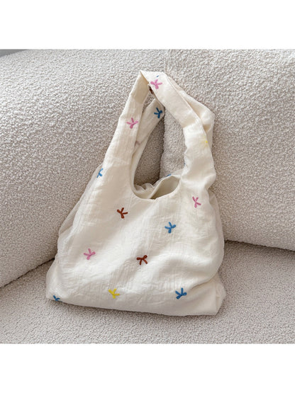 Cosbai – Cherry & Bow Embroidered Sheer-Outer Tote Bag