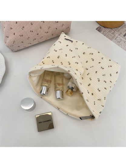 Cosbai - Corduroy Floral Travel Makeup Bag