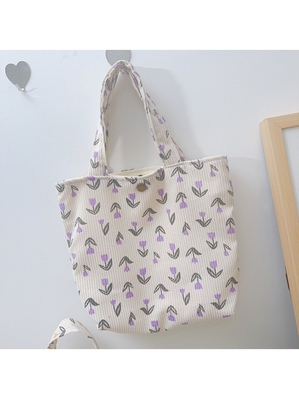 Cosbai - Soft Tulip Floral Print Casual Small Tote Bag