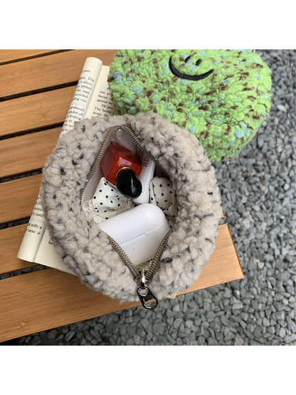 Cosbai - Smiley Fuzzy Mini Zip Pouch