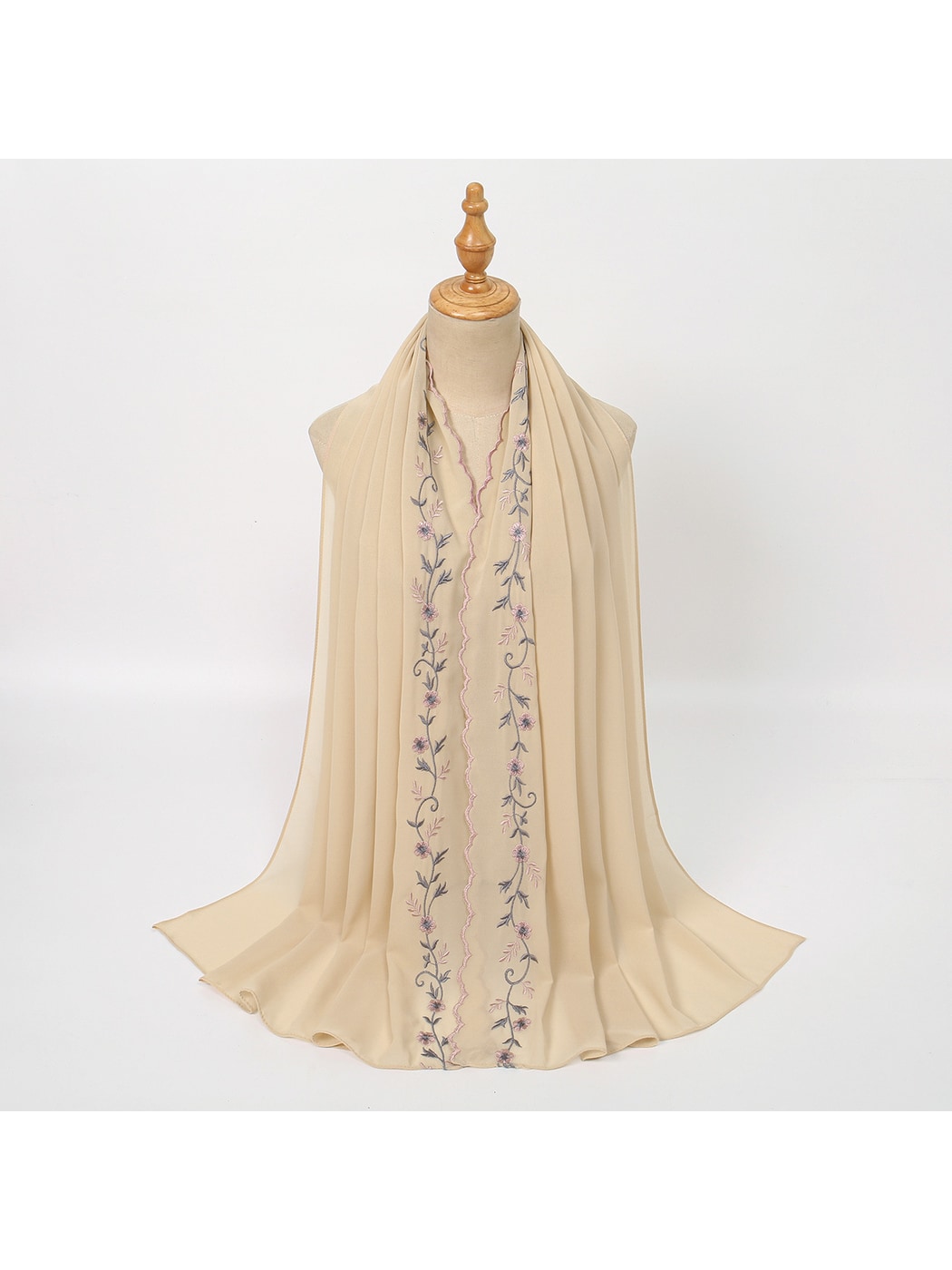 Scarvii - Embroidered Floral Edge Summer Wrap Scarf