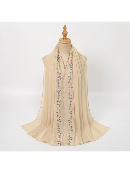 Scarvii - Embroidered Floral Edge Summer Wrap Scarf