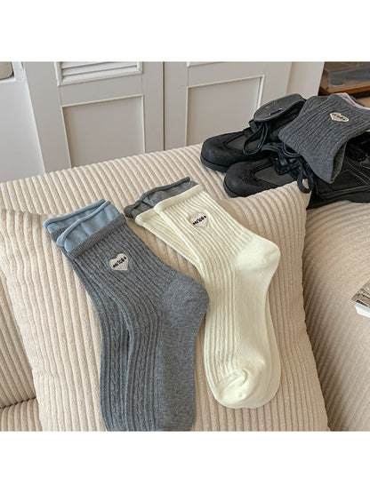 Rufia - Ribbed Heart Patch Classic Crew Socks product image 1