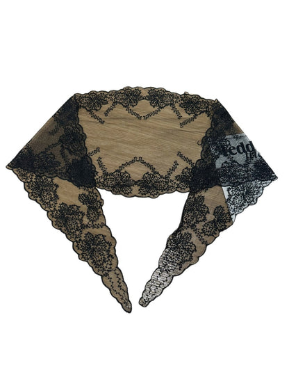 Scarvii - Floral Print Lace Trim Solid Triangle Bandana