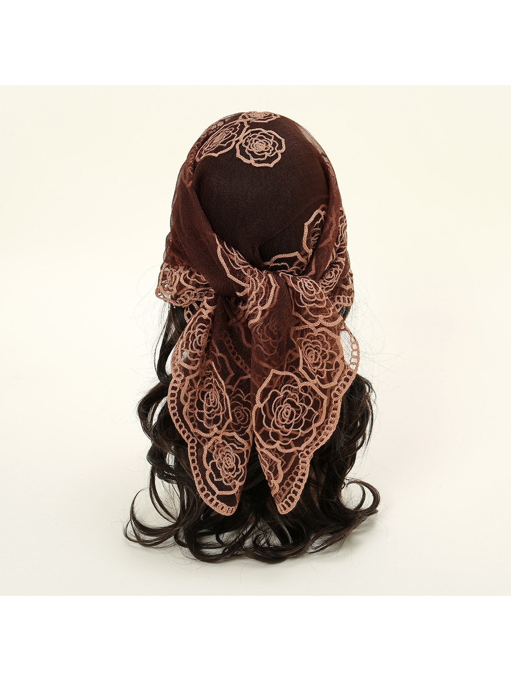 Scarvii - Rose Embroidered Lace Detail Square Scarf