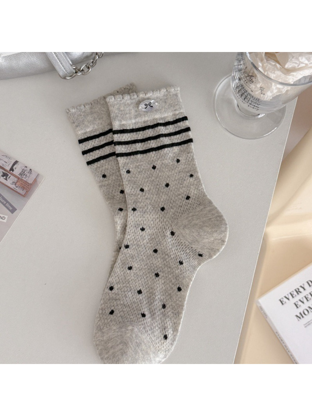 Rufia Ribbon Stripe Dot Crew Socks product image