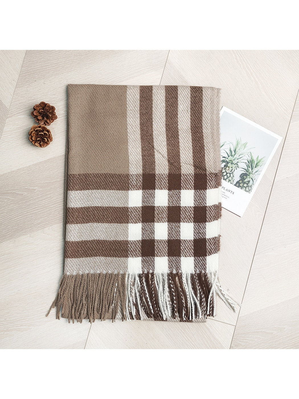 Scarvii - Checked Colorblock Tassel Shawl Scarf