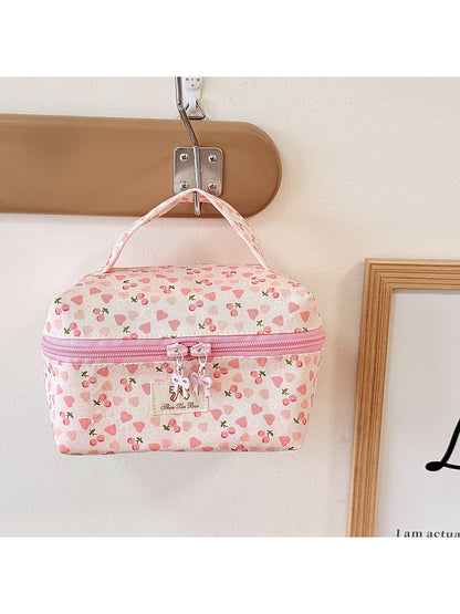 Cosbai - Sweet Pink Floral Printed Cosmetic Organizer Bag