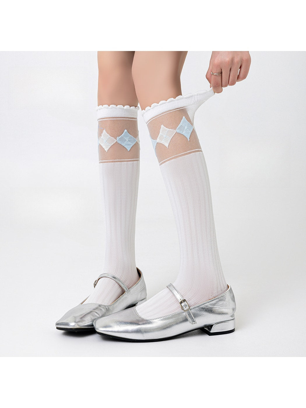 Rufia - Simple Pattern Ribbed Knee-high Socks