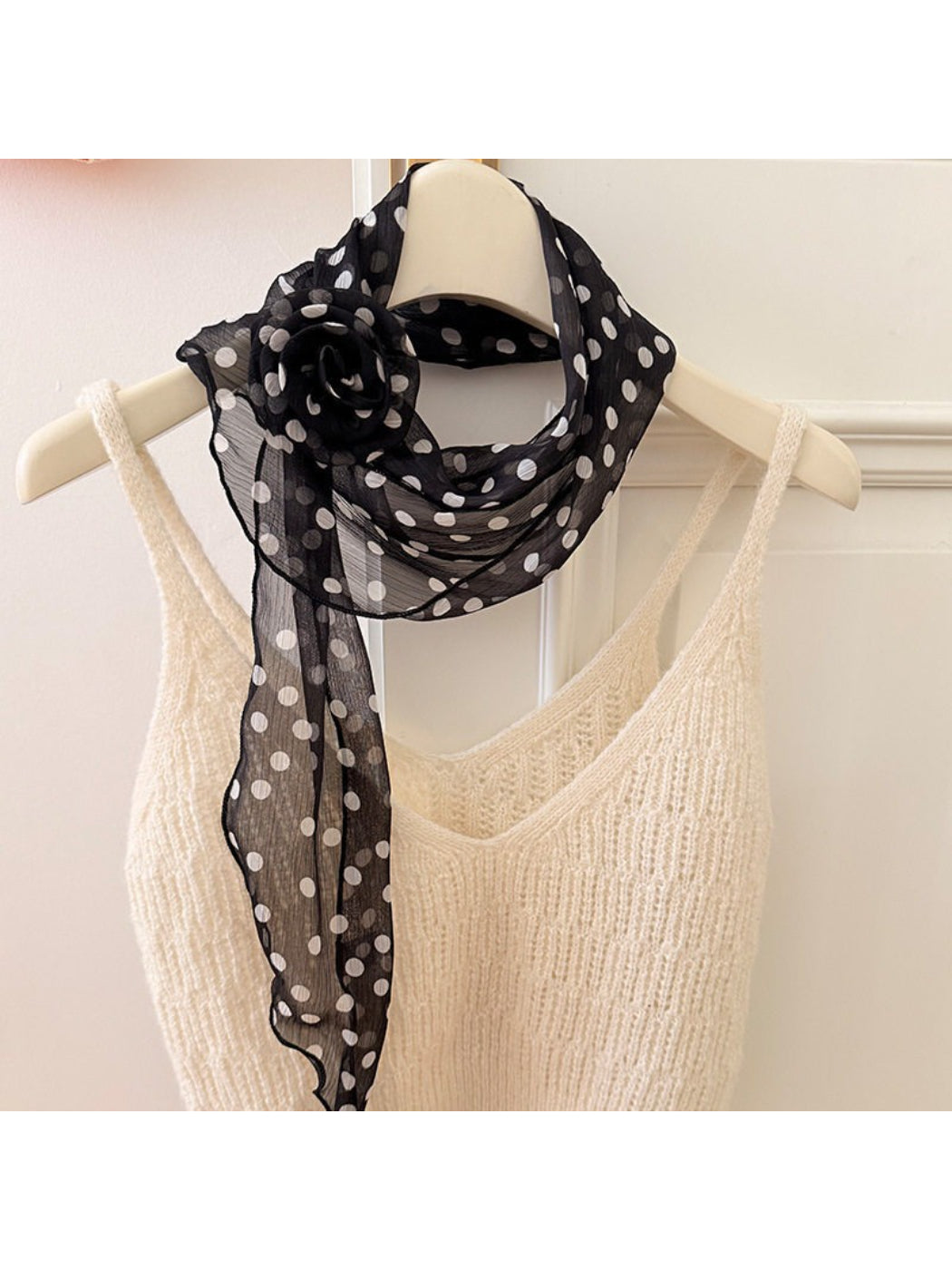 Scarvii - Elegant Sheer Polka Dot Skinny Scarf